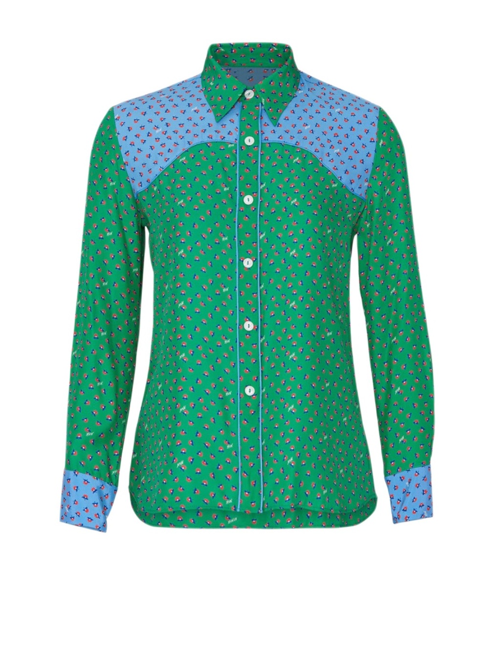 HVN Silk Kate Western Button Down Pink Green Floral Blouse Size M $425 Retail